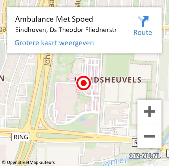Locatie op kaart van de 112 melding: Ambulance Met Spoed Naar Eindhoven, Ds Theodor Fliednerstr op 12 januari 2020 07:03