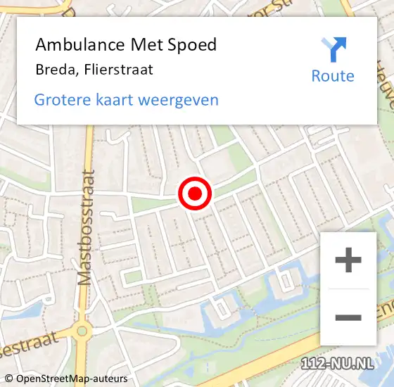 Locatie op kaart van de 112 melding: Ambulance Met Spoed Naar Breda, Flierstraat op 12 januari 2020 19:07