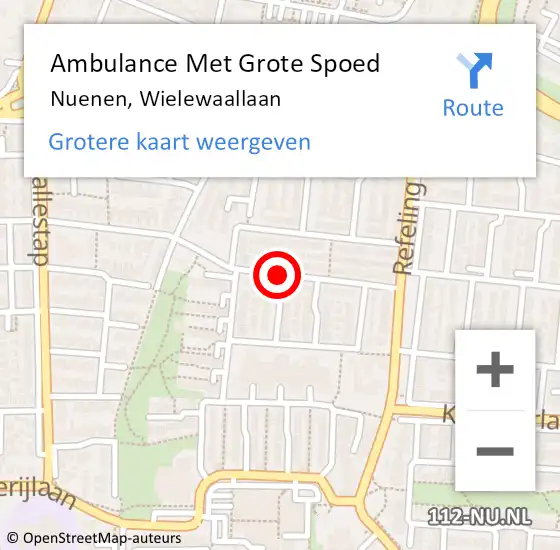 Locatie op kaart van de 112 melding: Ambulance Met Grote Spoed Naar Nuenen, Wielewaallaan op 12 januari 2020 19:41