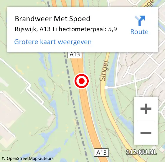 Locatie op kaart van de 112 melding: Brandweer Met Spoed Naar Rijswijk, A13 Li hectometerpaal: 5,9 op 12 januari 2020 23:11