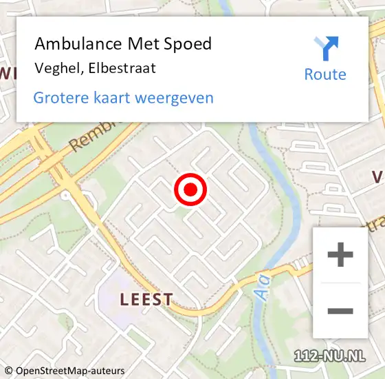 Locatie op kaart van de 112 melding: Ambulance Met Spoed Naar Veghel, Elbestraat op 12 januari 2020 23:13