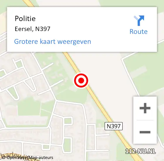 Locatie op kaart van de 112 melding: Politie Eersel, N397 op 13 januari 2020 14:33