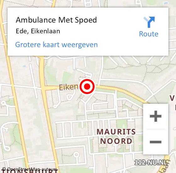 Locatie op kaart van de 112 melding: Ambulance Met Spoed Naar Ede, Eikenlaan op 13 januari 2020 16:37