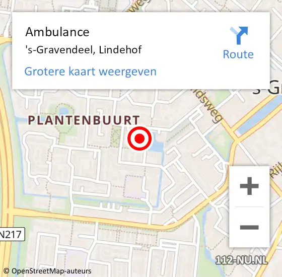 Locatie op kaart van de 112 melding: Ambulance 's-Gravendeel, Lindehof op 25 april 2014 14:27