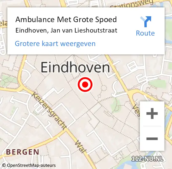 Locatie op kaart van de 112 melding: Ambulance Met Grote Spoed Naar Eindhoven, Jan van Lieshoutstraat op 14 januari 2020 06:10