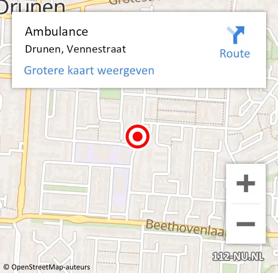 Locatie op kaart van de 112 melding: Ambulance Drunen, Vennestraat op 14 januari 2020 08:40