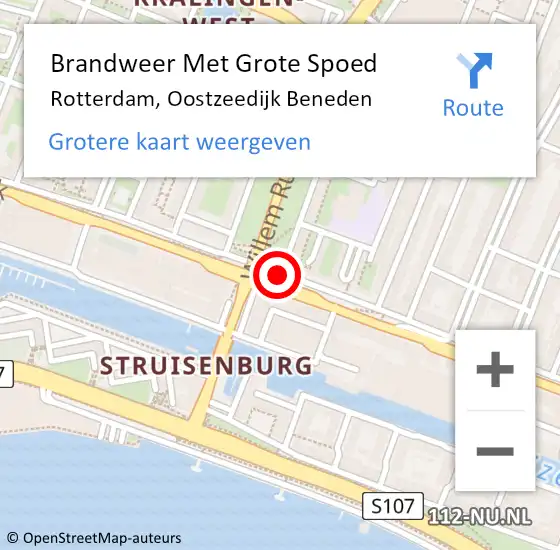 Locatie op kaart van de 112 melding: Brandweer Met Grote Spoed Naar Rotterdam, Oostzeedijk Beneden op 14 januari 2020 09:56