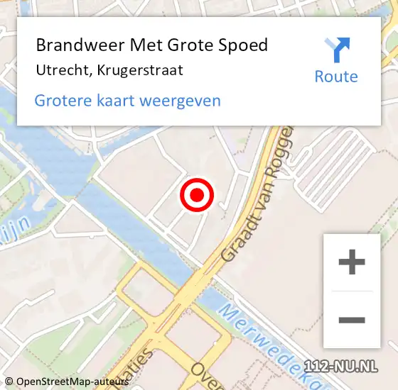 Locatie op kaart van de 112 melding: Brandweer Met Grote Spoed Naar Utrecht, Krugerstraat op 14 januari 2020 11:30
