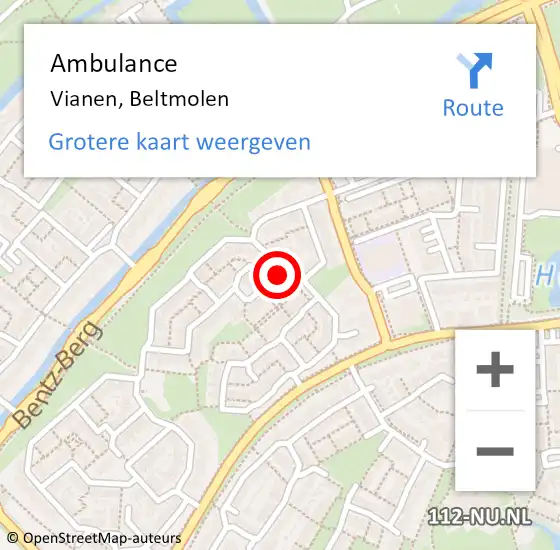 Locatie op kaart van de 112 melding: Ambulance Vianen, Beltmolen op 14 januari 2020 12:00