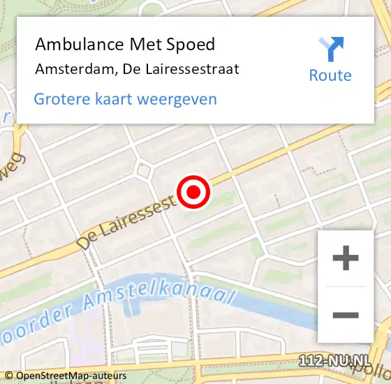 Locatie op kaart van de 112 melding: Ambulance Met Spoed Naar Amsterdam, De Lairessestraat op 14 januari 2020 15:09