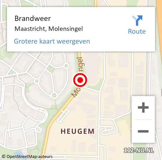 Locatie op kaart van de 112 melding: Brandweer Maastricht, Molensingel op 14 januari 2020 19:36