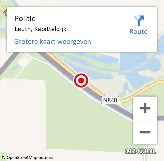 Locatie op kaart van de 112 melding: Politie Leuth, Kapitteldijk op 14 januari 2020 23:53