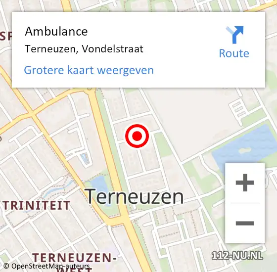Locatie op kaart van de 112 melding: Ambulance Terneuzen, Vondelstraat op 15 januari 2020 15:56