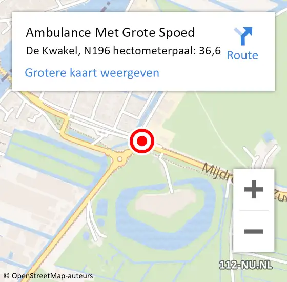 Locatie op kaart van de 112 melding: Ambulance Met Grote Spoed Naar De Kwakel, N196 hectometerpaal: 36,6 op 25 april 2014 16:57