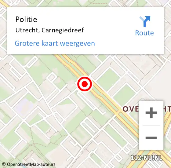 Locatie op kaart van de 112 melding: Politie Utrecht, Carnegiedreef op 15 januari 2020 18:09