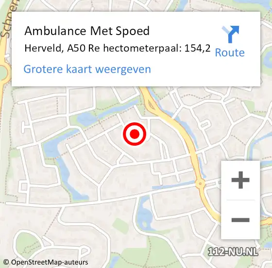 Locatie op kaart van de 112 melding: Ambulance Met Spoed Naar Herveld, A50 Re hectometerpaal: 154,2 op 15 januari 2020 19:40