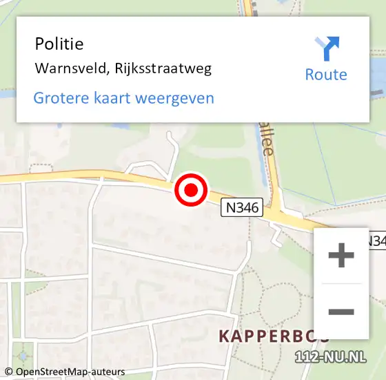 Locatie op kaart van de 112 melding: Politie Warnsveld, Rijksstraatweg op 16 januari 2020 09:46