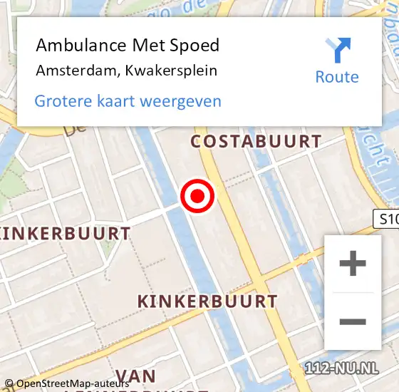 Locatie op kaart van de 112 melding: Ambulance Met Spoed Naar Amsterdam, Kwakersplein op 16 januari 2020 12:44