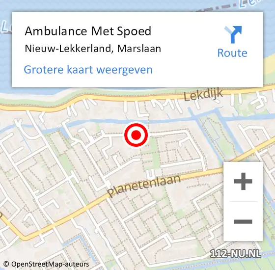 Locatie op kaart van de 112 melding: Ambulance Met Spoed Naar Nieuw-Lekkerland, Marslaan op 16 januari 2020 22:30