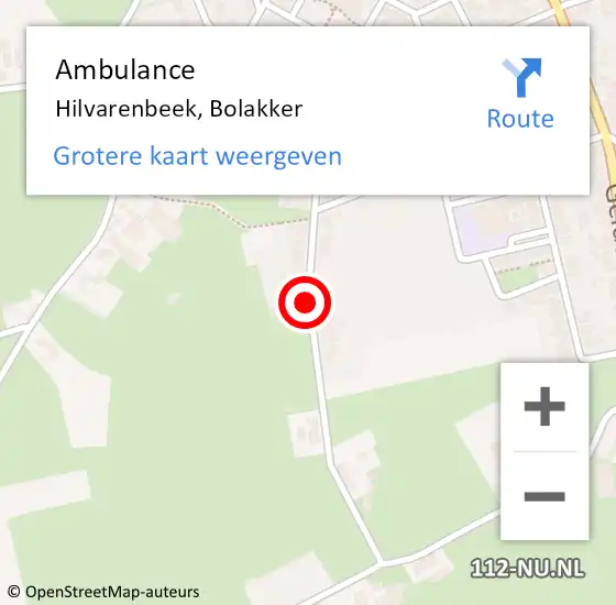 Locatie op kaart van de 112 melding: Ambulance Hilvarenbeek, Bolakker op 17 januari 2020 12:33