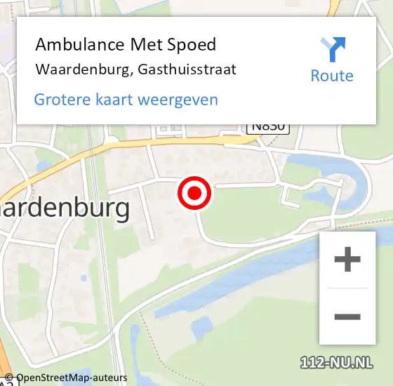 Locatie op kaart van de 112 melding: Ambulance Met Spoed Naar Waardenburg, Gasthuisstraat op 17 januari 2020 16:58