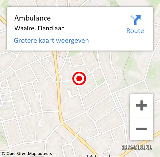 Locatie op kaart van de 112 melding: Ambulance Waalre, Elandlaan op 17 januari 2020 17:05