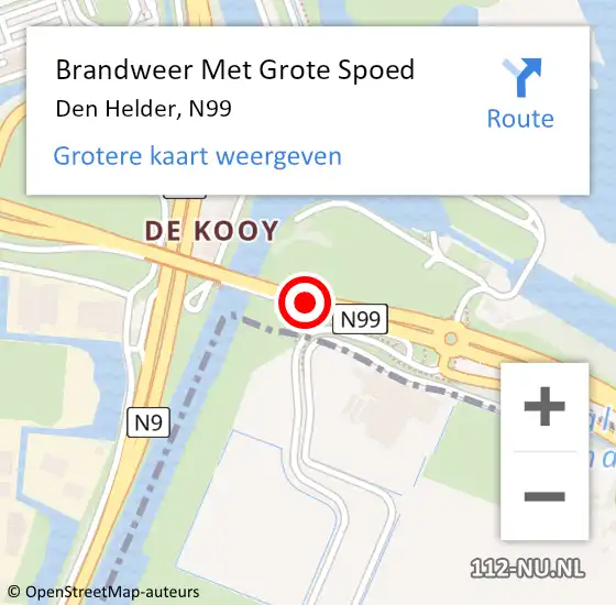 Locatie op kaart van de 112 melding: Brandweer Met Grote Spoed Naar Den Helder, N99 op 17 januari 2020 17:51