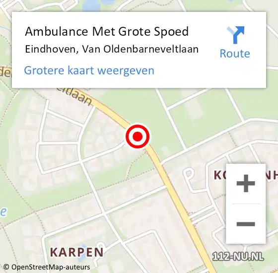 Locatie op kaart van de 112 melding: Ambulance Met Grote Spoed Naar Eindhoven, Van Oldenbarneveltlaan op 17 januari 2020 22:51