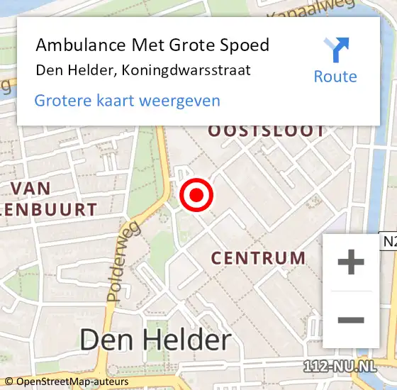 Locatie op kaart van de 112 melding: Ambulance Met Grote Spoed Naar Den Helder, Koningdwarsstraat op 18 januari 2020 08:57