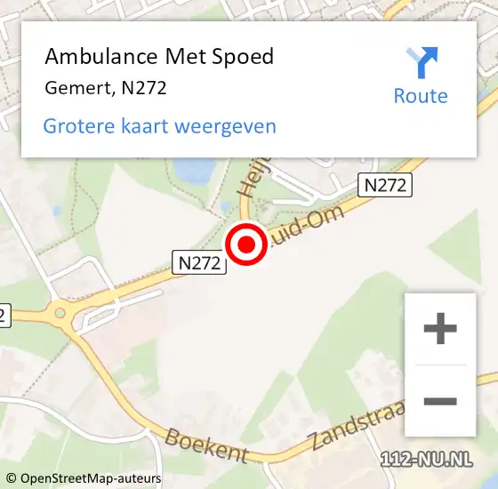 Locatie op kaart van de 112 melding: Ambulance Met Spoed Naar Gemert, N272 op 18 januari 2020 12:43