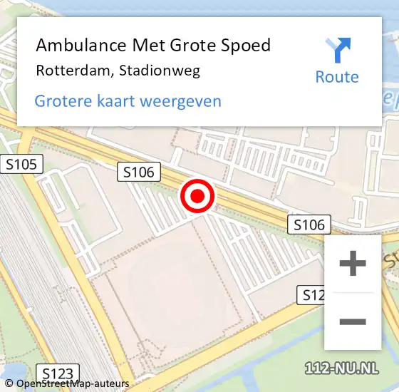 Locatie op kaart van de 112 melding: Ambulance Met Grote Spoed Naar Rotterdam, Stadionweg op 18 januari 2020 19:30