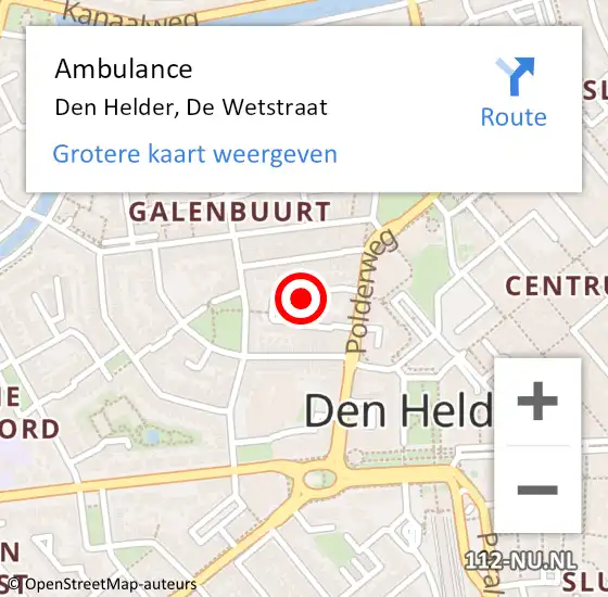 Locatie op kaart van de 112 melding: Ambulance Den Helder, De Wetstraat op 18 januari 2020 20:05