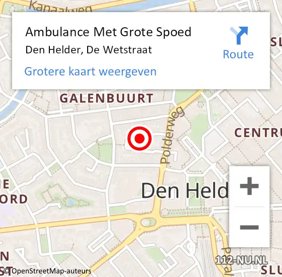 Locatie op kaart van de 112 melding: Ambulance Met Grote Spoed Naar Den Helder, De Wetstraat op 18 januari 2020 20:25