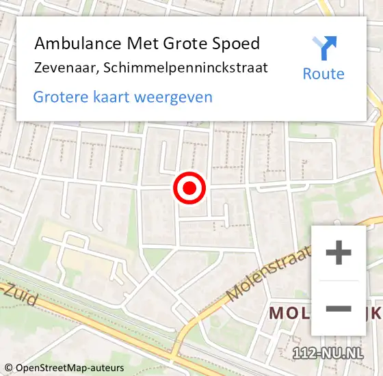 Locatie op kaart van de 112 melding: Ambulance Met Grote Spoed Naar Zevenaar, Schimmelpenninckstraat op 19 januari 2020 10:14