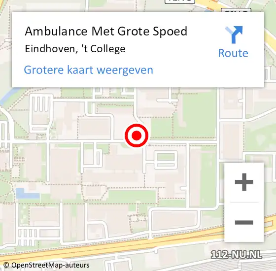 Locatie op kaart van de 112 melding: Ambulance Met Grote Spoed Naar Eindhoven, 't College op 19 januari 2020 10:40