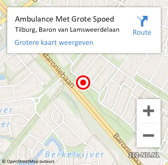 Locatie op kaart van de 112 melding: Ambulance Met Grote Spoed Naar Tilburg, Baron van Lamsweerdelaan op 19 januari 2020 13:57