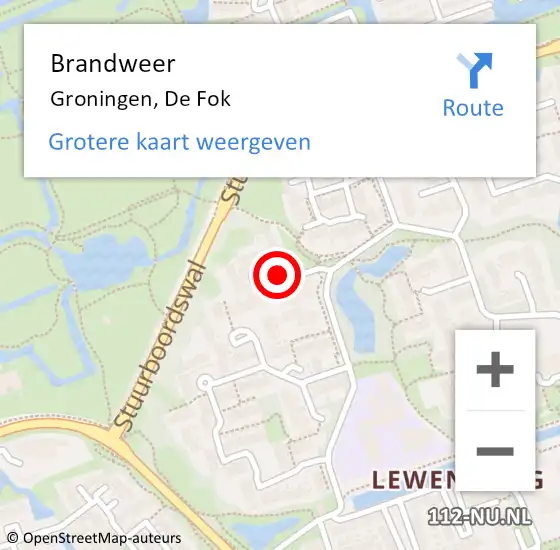 Locatie op kaart van de 112 melding: Brandweer Groningen, De Fok op 19 januari 2020 18:02