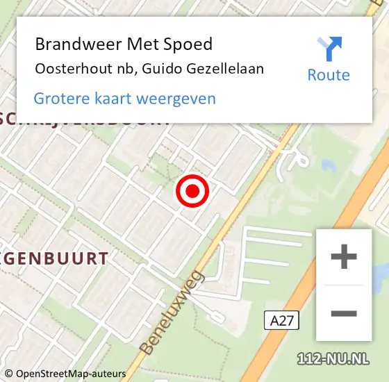 Locatie op kaart van de 112 melding: Brandweer Met Spoed Naar Oosterhout nb, Guido Gezellelaan op 19 januari 2020 23:44