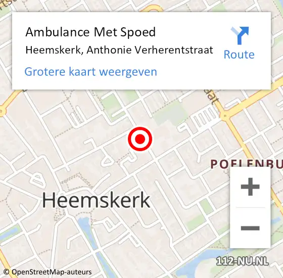 Locatie op kaart van de 112 melding: Ambulance Met Spoed Naar Heemskerk, Anthonie Verherentstraat op 20 januari 2020 02:47