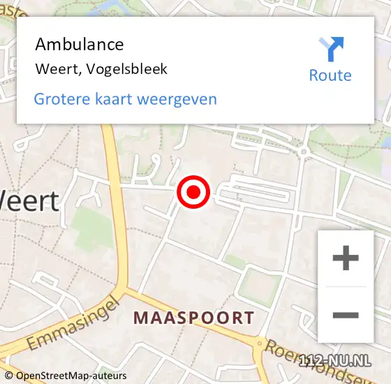 Locatie op kaart van de 112 melding: Ambulance Weert, Vogelsbleek op 20 januari 2020 08:31
