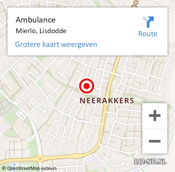 Locatie op kaart van de 112 melding: Ambulance Mierlo, Lisdodde op 20 januari 2020 12:35