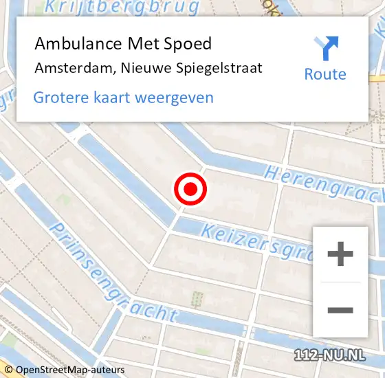 Locatie op kaart van de 112 melding: Ambulance Met Spoed Naar Amsterdam, Nieuwe Spiegelstraat op 20 januari 2020 18:07