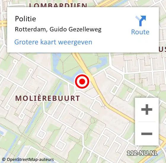 Locatie op kaart van de 112 melding: Politie Rotterdam, Guido Gezelleweg op 20 januari 2020 18:08