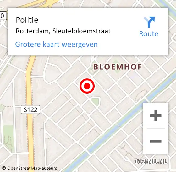 Locatie op kaart van de 112 melding: Politie Rotterdam, Sleutelbloemstraat op 21 januari 2020 08:14