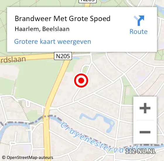 Locatie op kaart van de 112 melding: Brandweer Met Grote Spoed Naar Haarlem, Beelslaan op 21 januari 2020 11:35