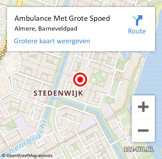 Locatie op kaart van de 112 melding: Ambulance Met Grote Spoed Naar Almere, Barneveldpad op 26 april 2014 06:04