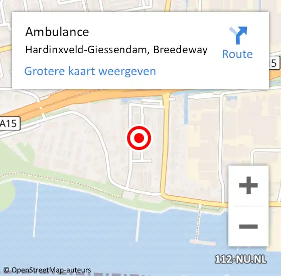 Locatie op kaart van de 112 melding: Ambulance Hardinxveld-Giessendam, Breedeway op 21 januari 2020 13:00