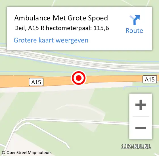 Locatie op kaart van de 112 melding: Ambulance Met Grote Spoed Naar Deil, A15 R hectometerpaal: 116,0 op 22 januari 2020 03:50