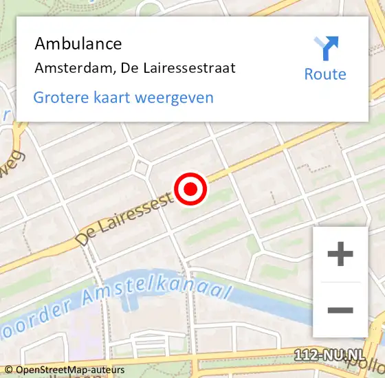 Locatie op kaart van de 112 melding: Ambulance Amsterdam, De Lairessestraat op 22 januari 2020 08:54