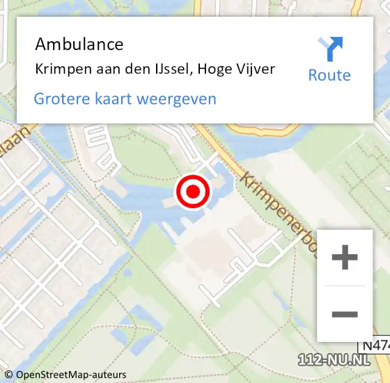 Locatie op kaart van de 112 melding: Ambulance Krimpen aan den IJssel, Hoge Vijver op 22 januari 2020 09:22